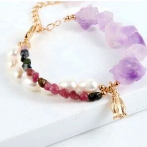 Amethyst & Freshwater Pearl Bracelet – Multicolored Tourmaline Charm Bracelet